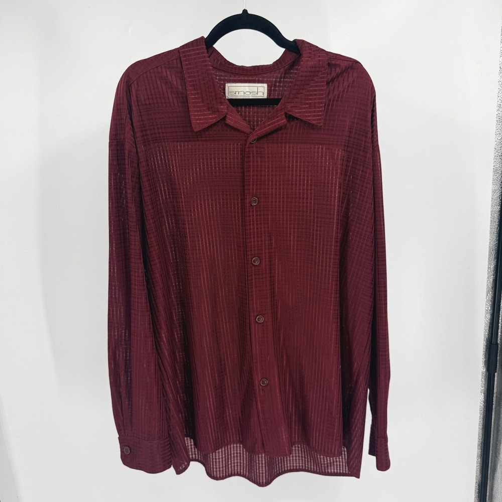 Smash Mens Burgundy VTG Stripe Sheer Button Down Shirt XXL Made in USA Collared